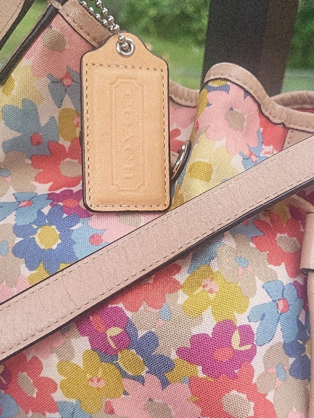Coach Multicolor Floral Drawstring Hobo with Pink Trim